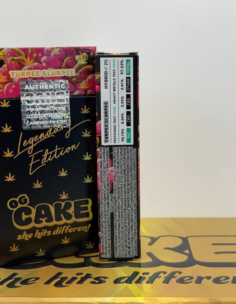 Premium 2G disposable vape with terpene-rich flavor OG CAKE Gold Legendary disposable flavors and ingredients